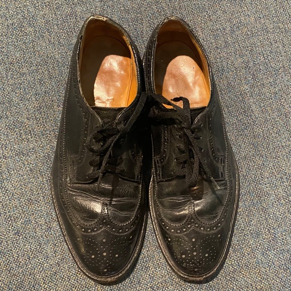 Mens 8 1/2 D Vintage O’Sullivans Wing Tip Black Laced Dress Shoes Leather Soles - Picture 10 of 10